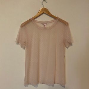 sheer pink polka dot shirt